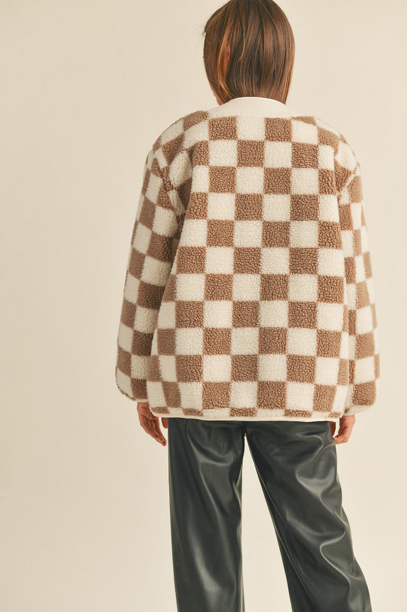 Checkered Sherpa Oversized Jacket