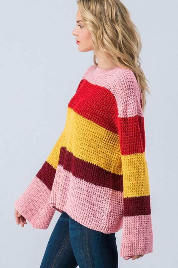 Retro Stripe Bell Sleeve Sweater