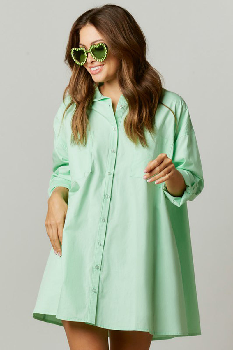 Green Collared Shirt Dress