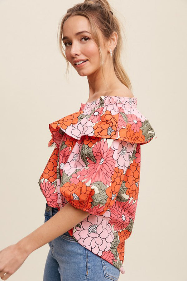 Collared Floral Puff Sleeve Top