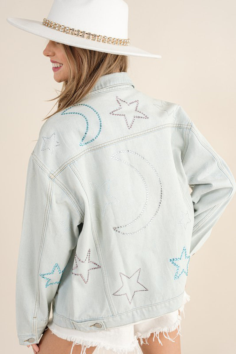 Star and Moon Rhinestone Denim Jacket