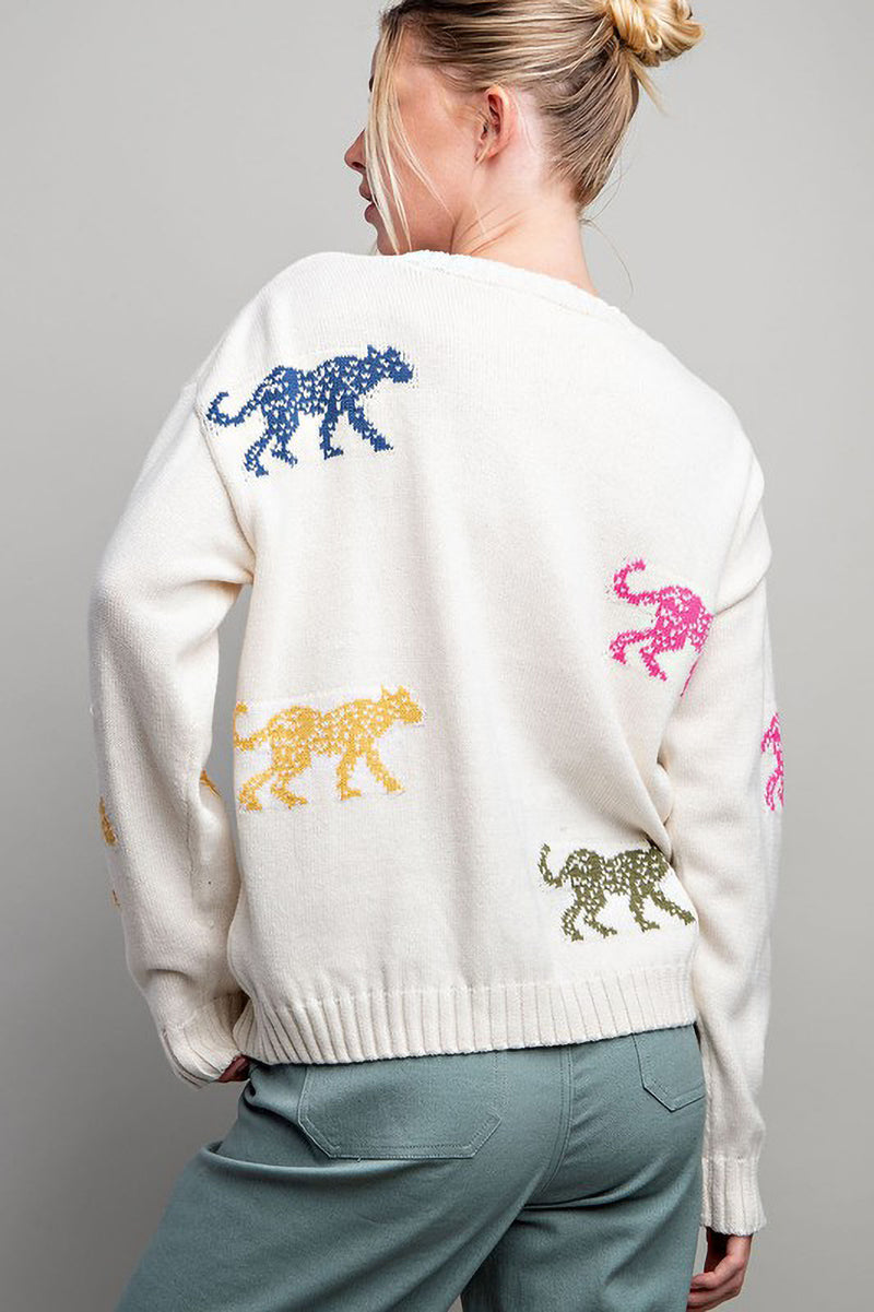 Multi Leopard Knit Sweater