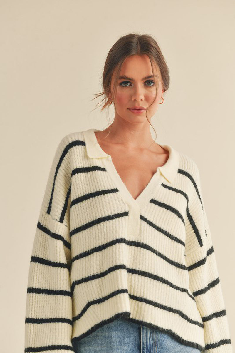 Knit Collared Striped Sweater