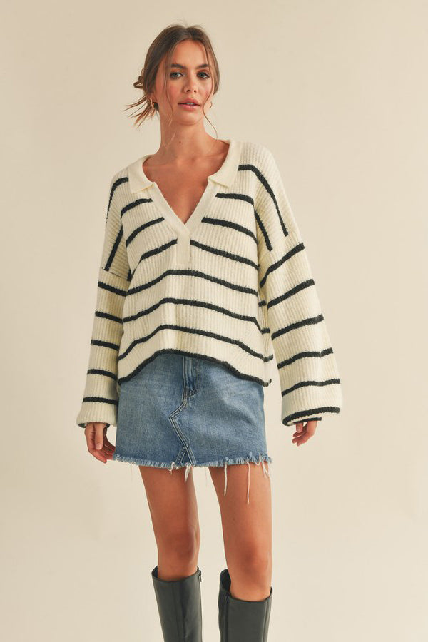 Knit Collared Striped Sweater