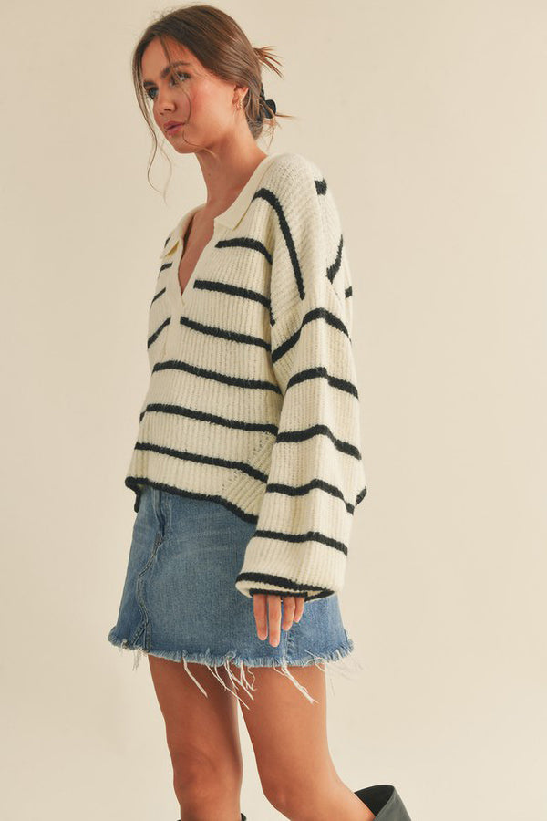 Knit Collared Striped Sweater