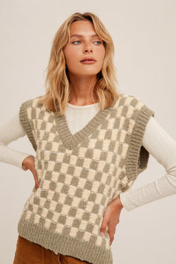 Knit Checkered Sweater Vest