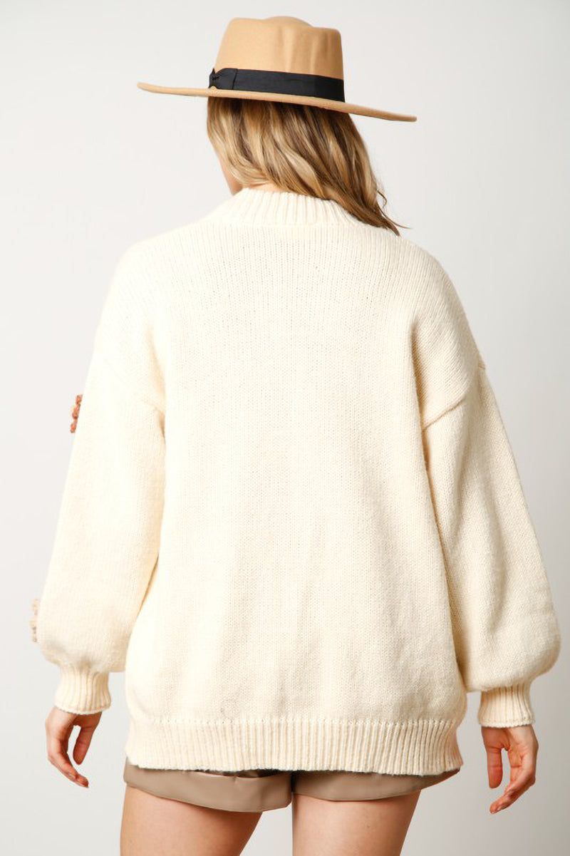 Knit Neutral Flower Cardigan