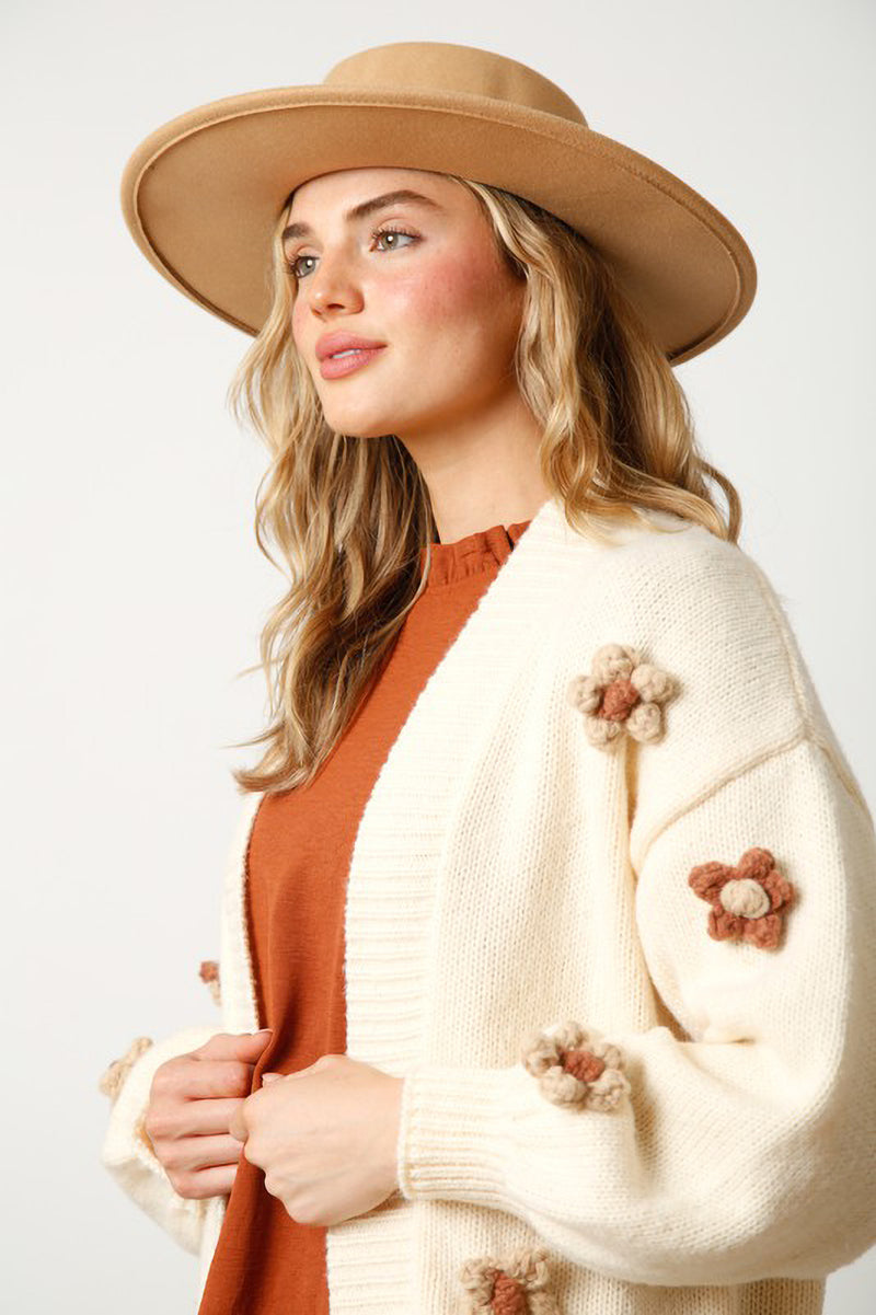 Knit Neutral Flower Cardigan