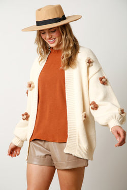 Knit Neutral Flower Cardigan