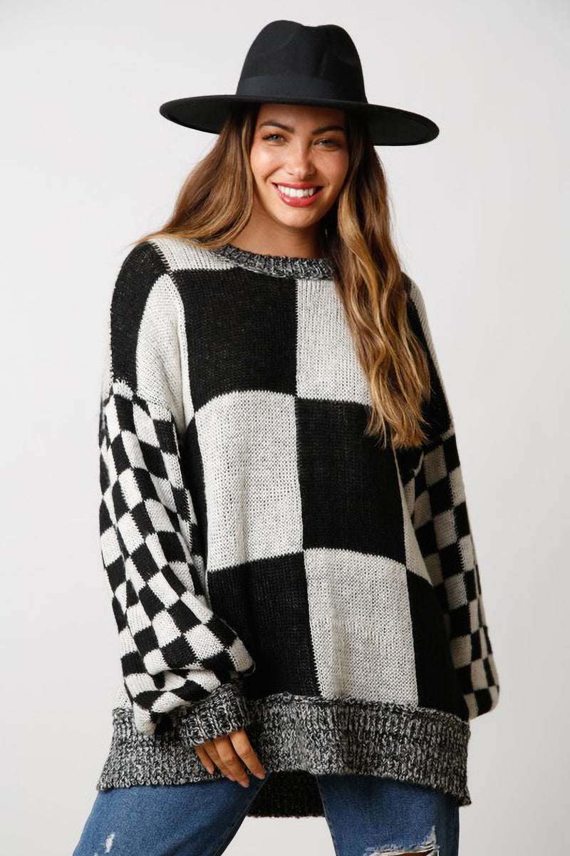 Knit Oversized Checkered Sweater