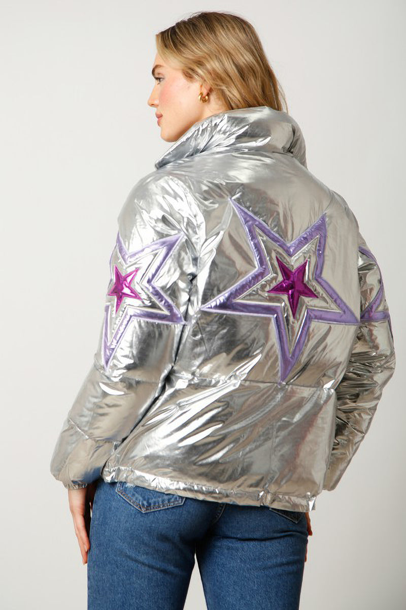 Metallic Star Puffer Jacket