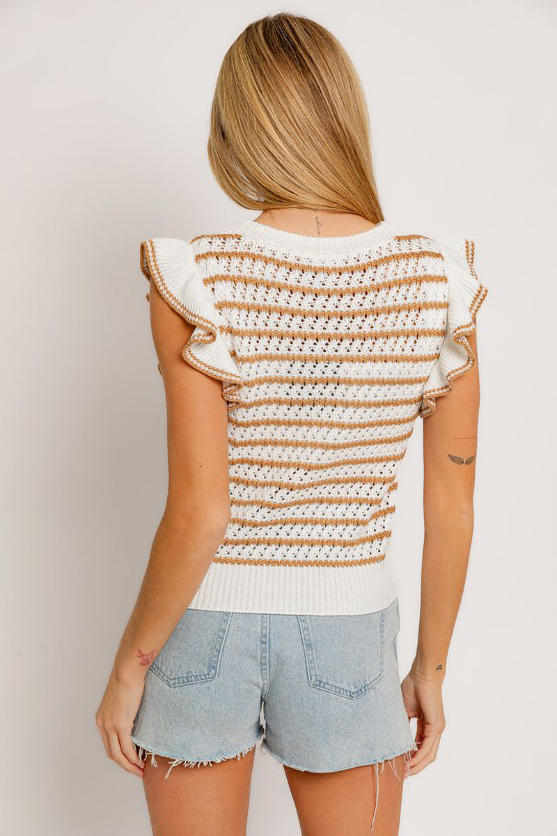 Striped Knit Flutter Sleeve Top