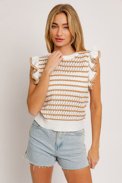 Striped Knit Flutter Sleeve Top