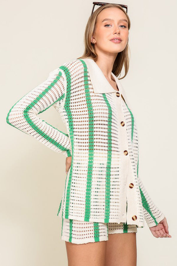Striped Crochet Collared Sweater