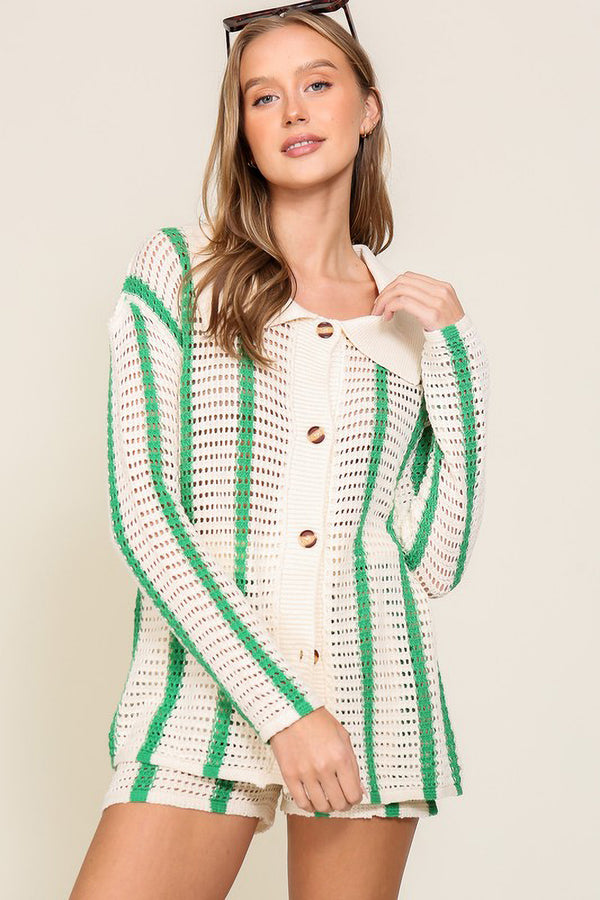 Striped Crochet Collared Sweater