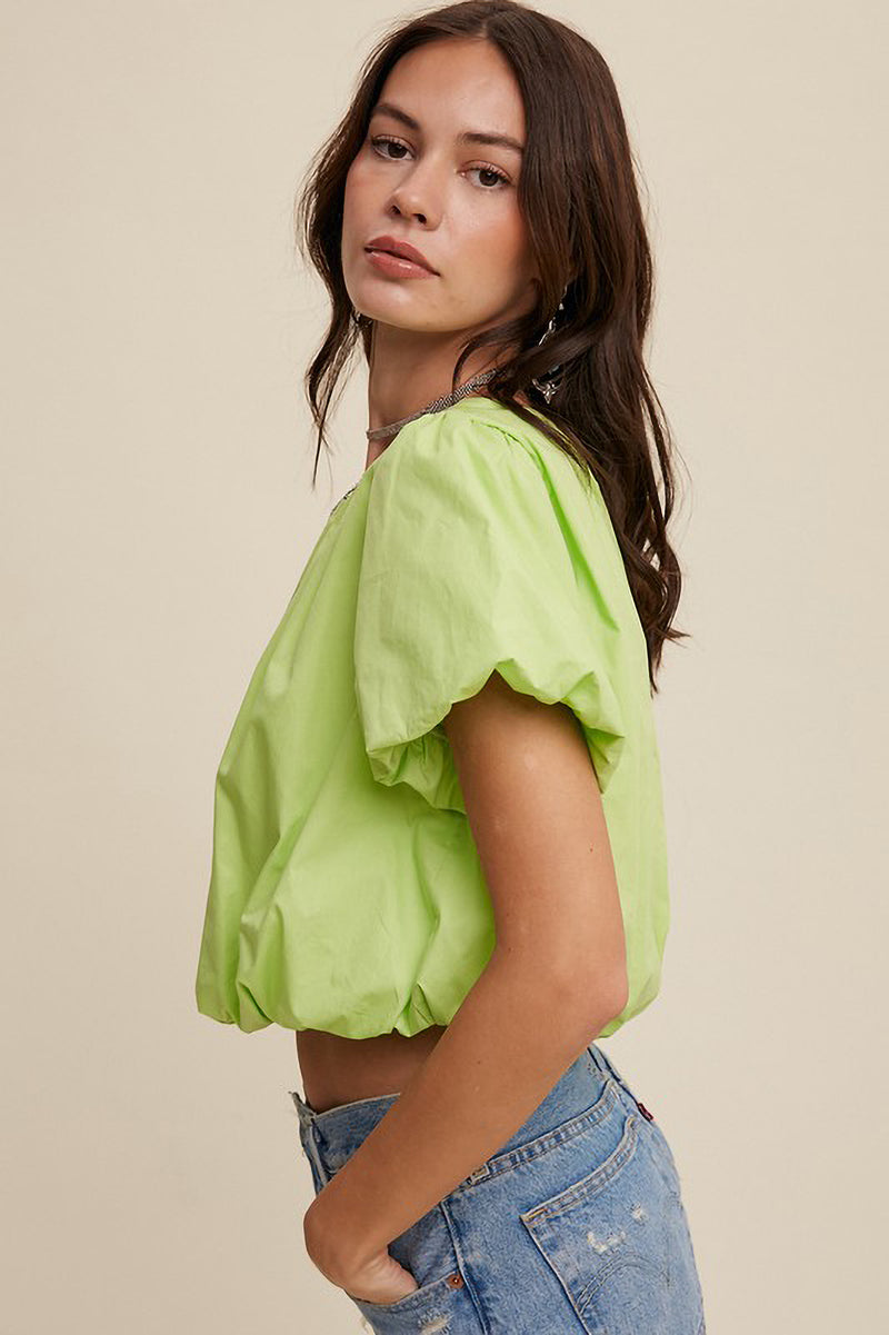 Green Short Sleeve Bubble Top