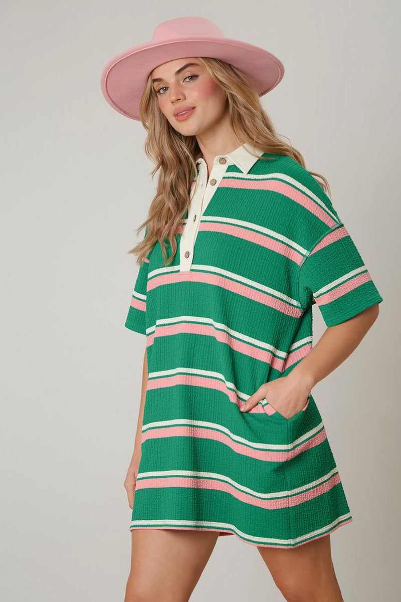 Striped Collared Textured Dress