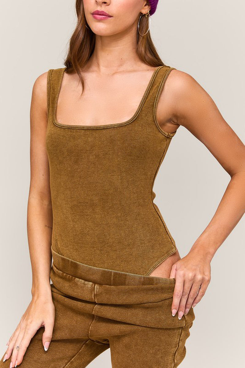 Square Neck Ribbed Bodysuit