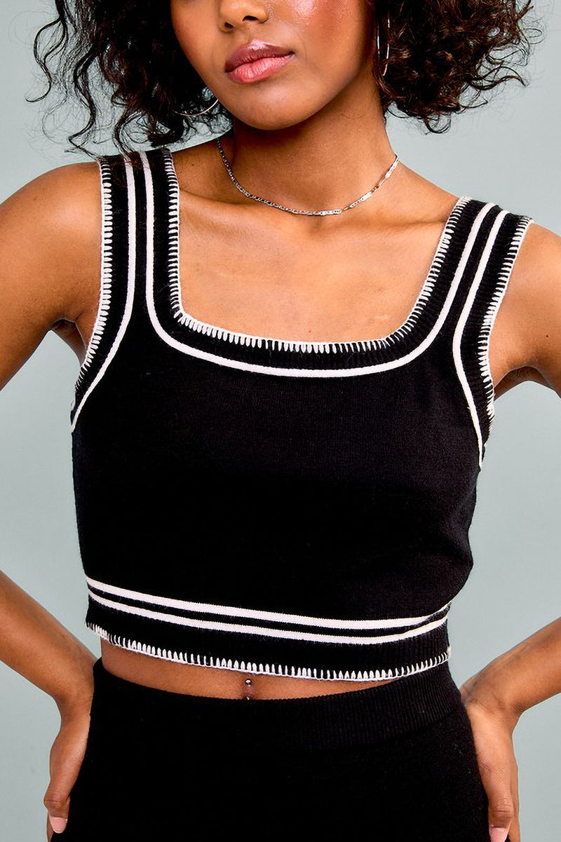 Stitch Detail Sweater Tank and Skirt Set