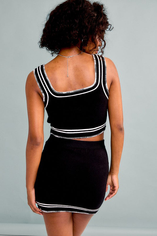 Stitch Detail Sweater Tank and Skirt Set