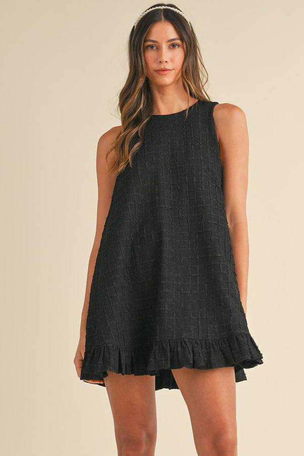 Pearl Button Ruffle Hem Dress