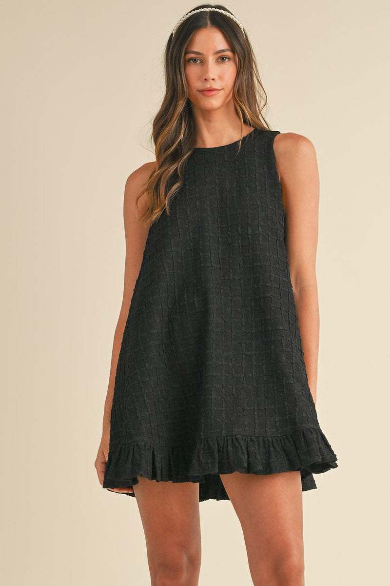 Pearl Button Ruffle Hem Dress