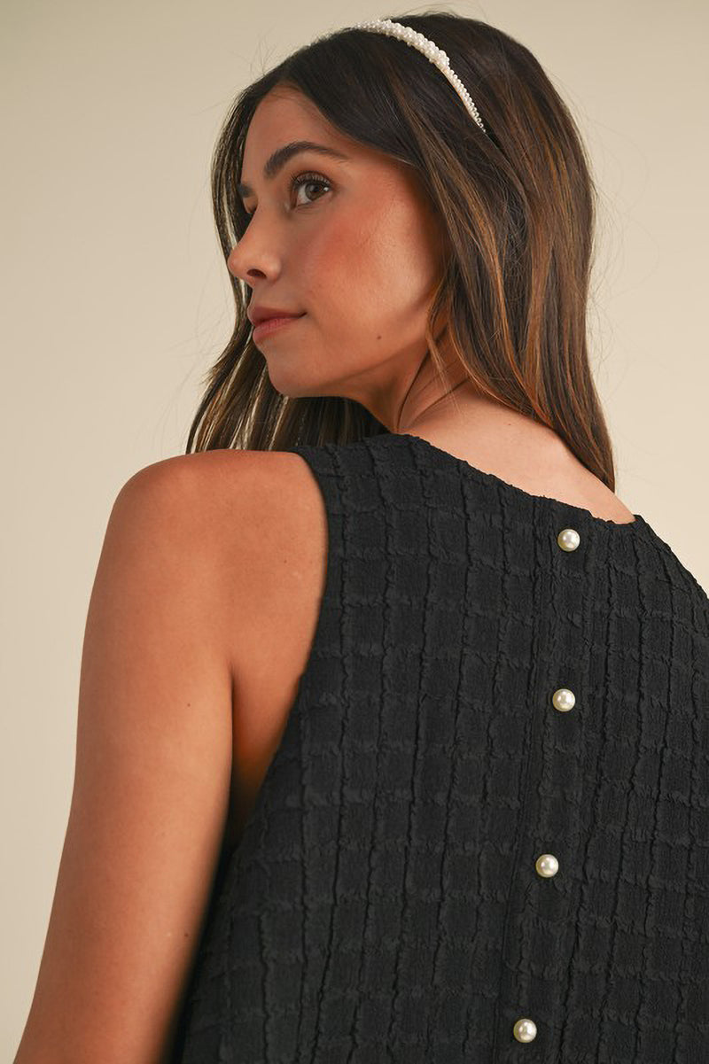 Pearl Button Ruffle Hem Dress
