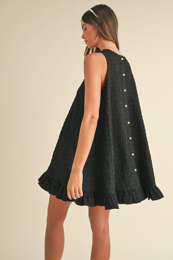 Pearl Button Ruffle Hem Dress