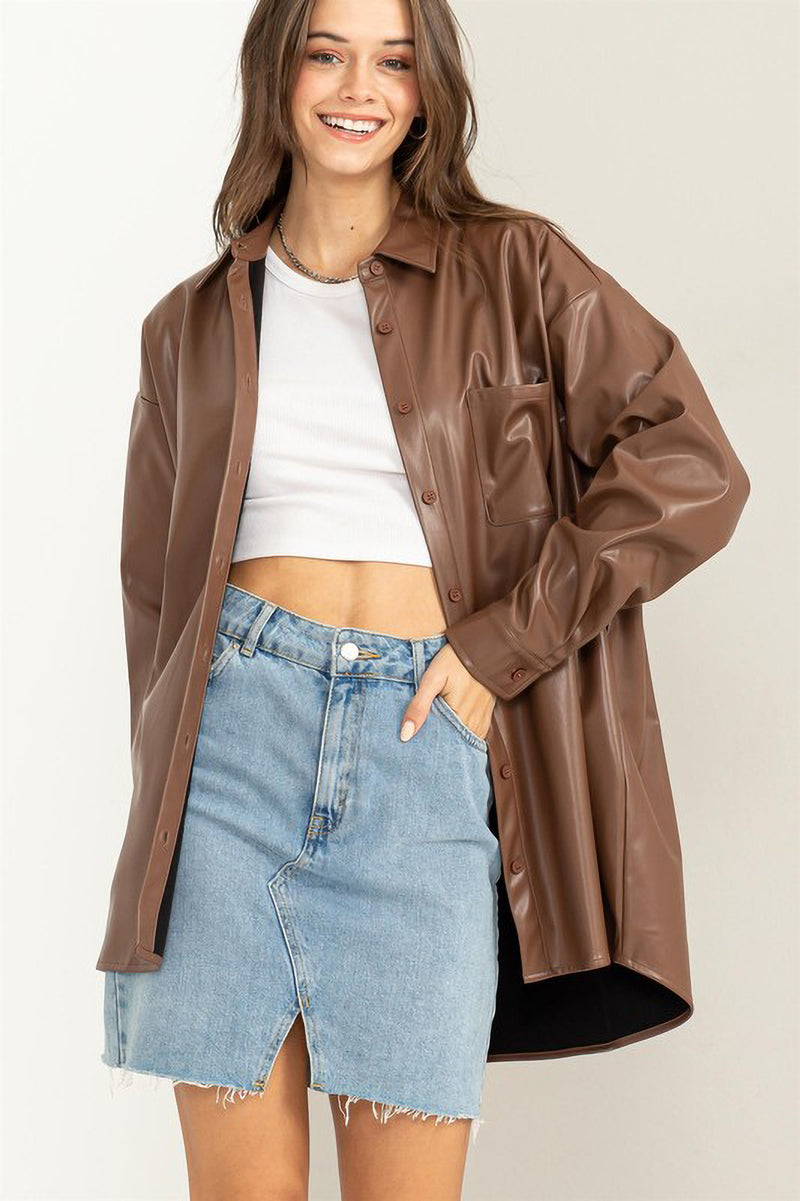 Faux Leather Shacket