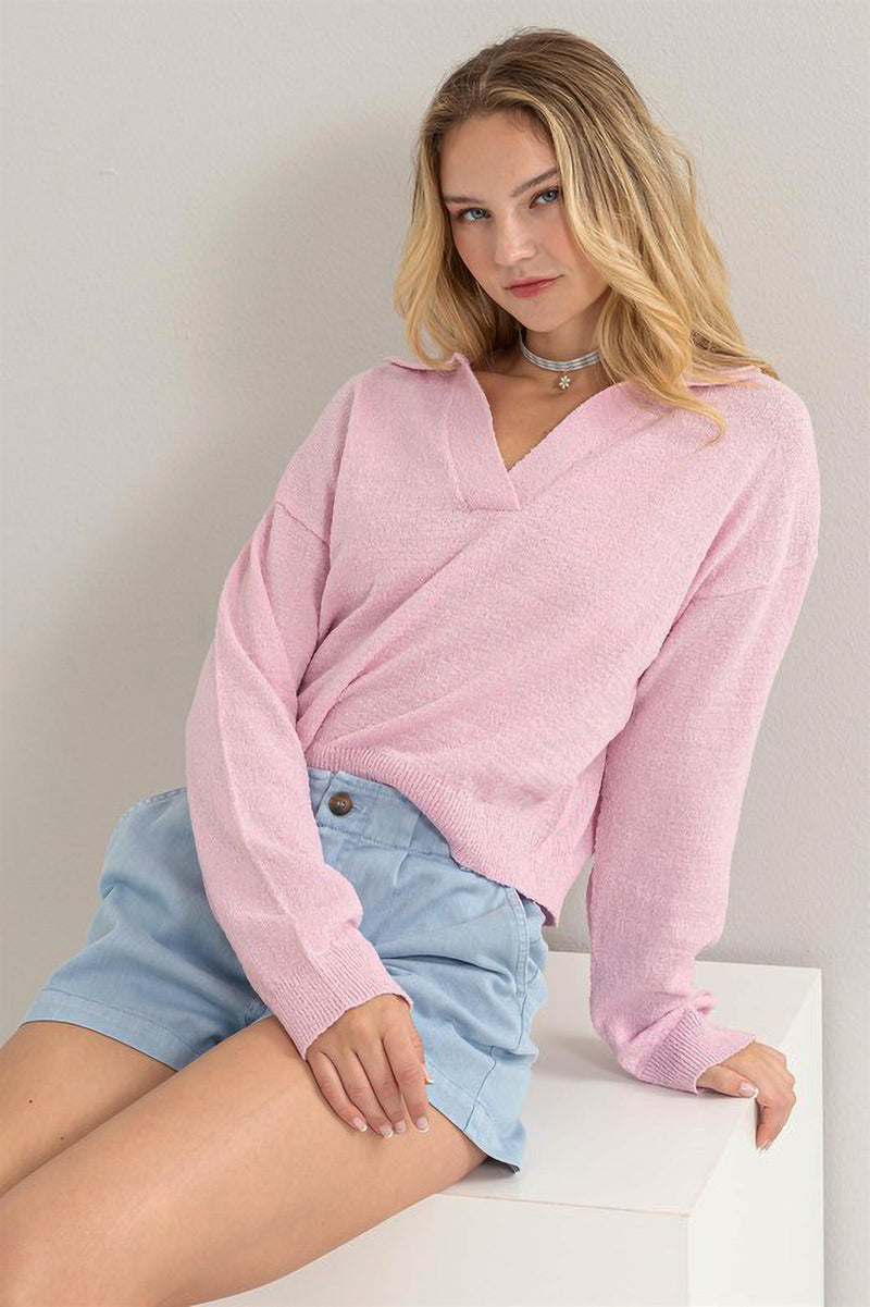 Pink Collared Lightweight Sweater