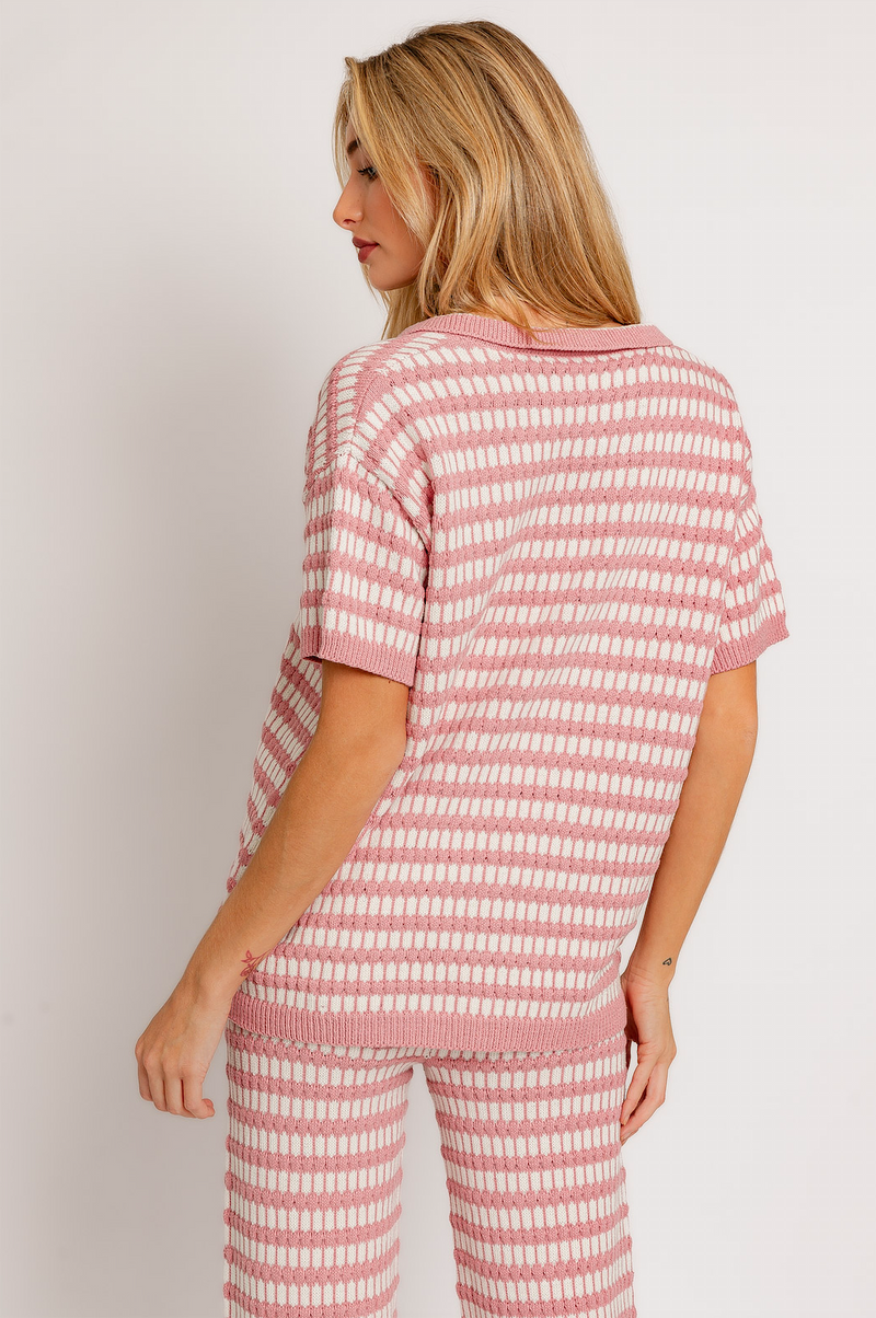 Striped Collared Sweater Top