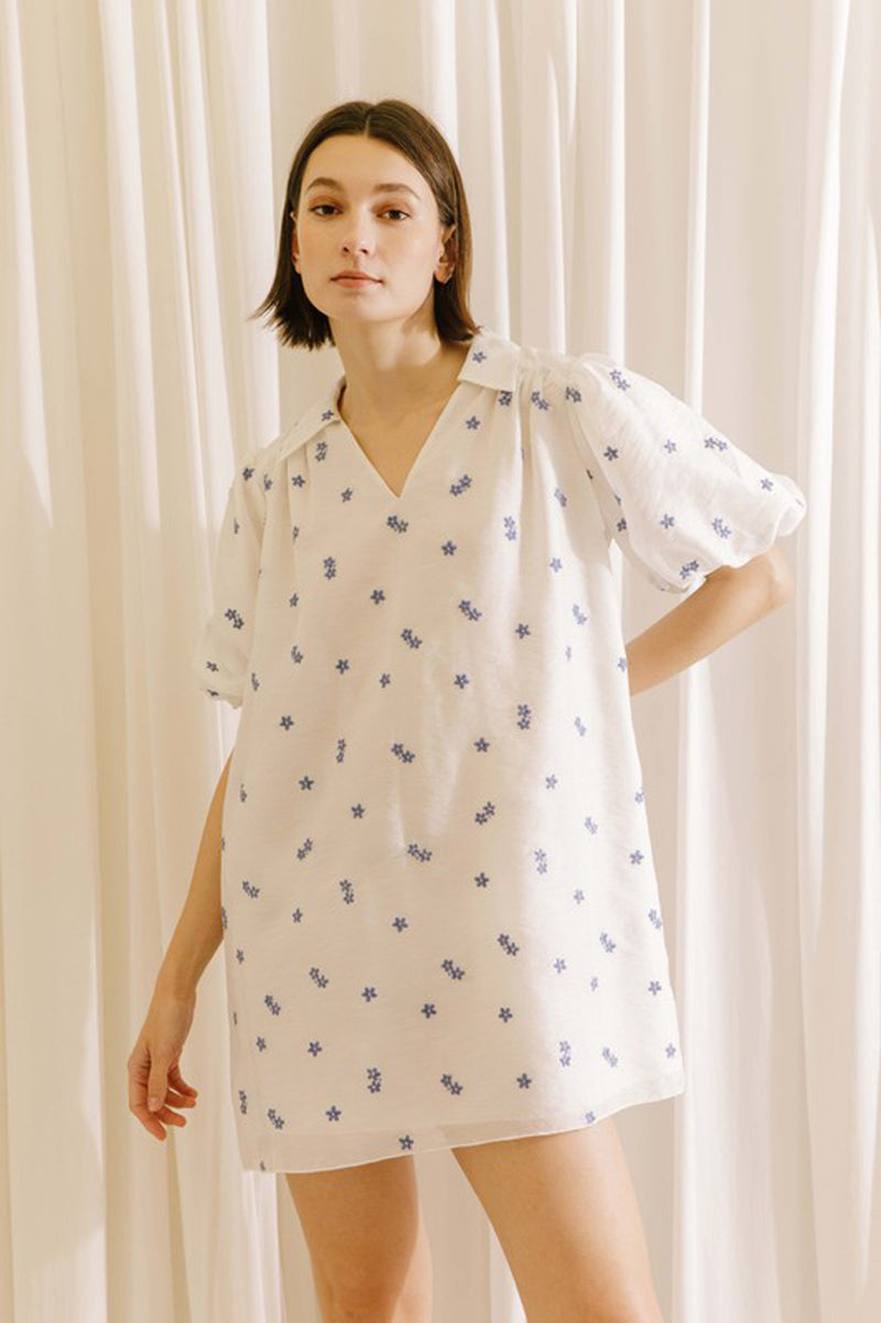 Embroidered Daisy Collared Shift Dress