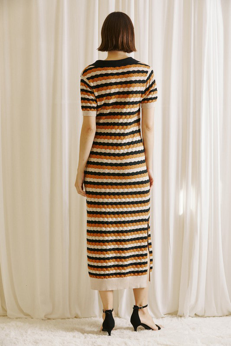 Striped Collared Sweater Midi Dress
