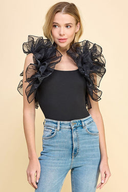 Ruffle Sleeve Ribbed Bodysuit