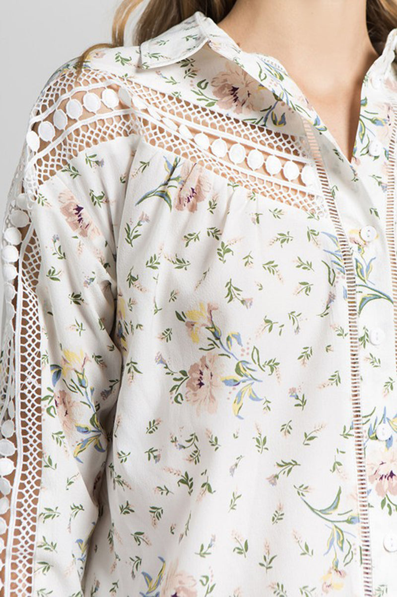 Floral Button Down with Crochet Detail