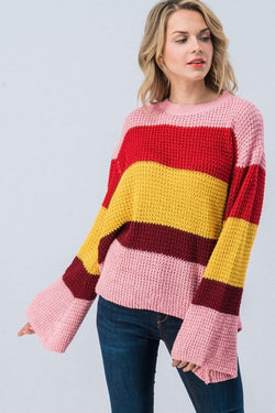 Retro Stripe Bell Sleeve Sweater