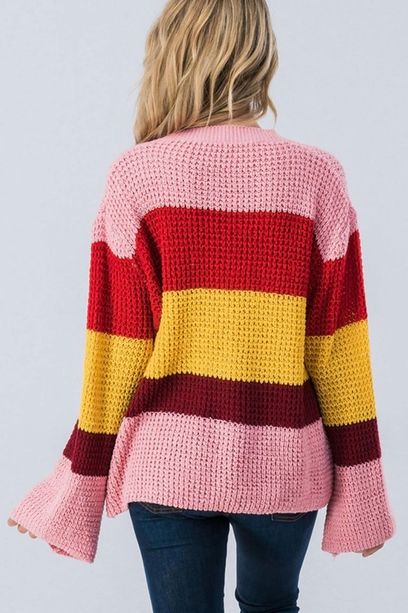 Retro Stripe Bell Sleeve Sweater
