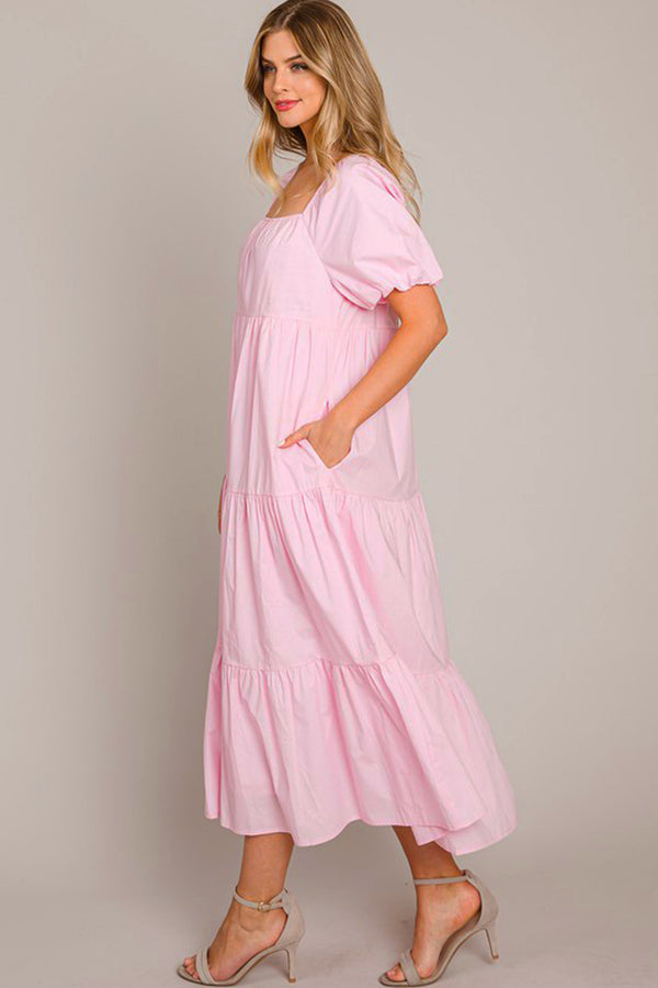 Pink Puff Sleeve Maxi Dress