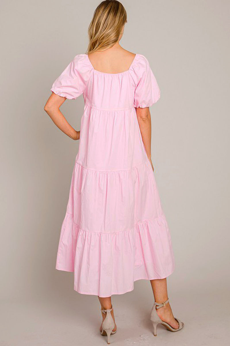Pink Puff Sleeve Maxi Dress