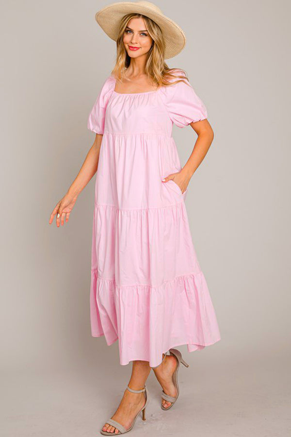 Pink Puff Sleeve Maxi Dress
