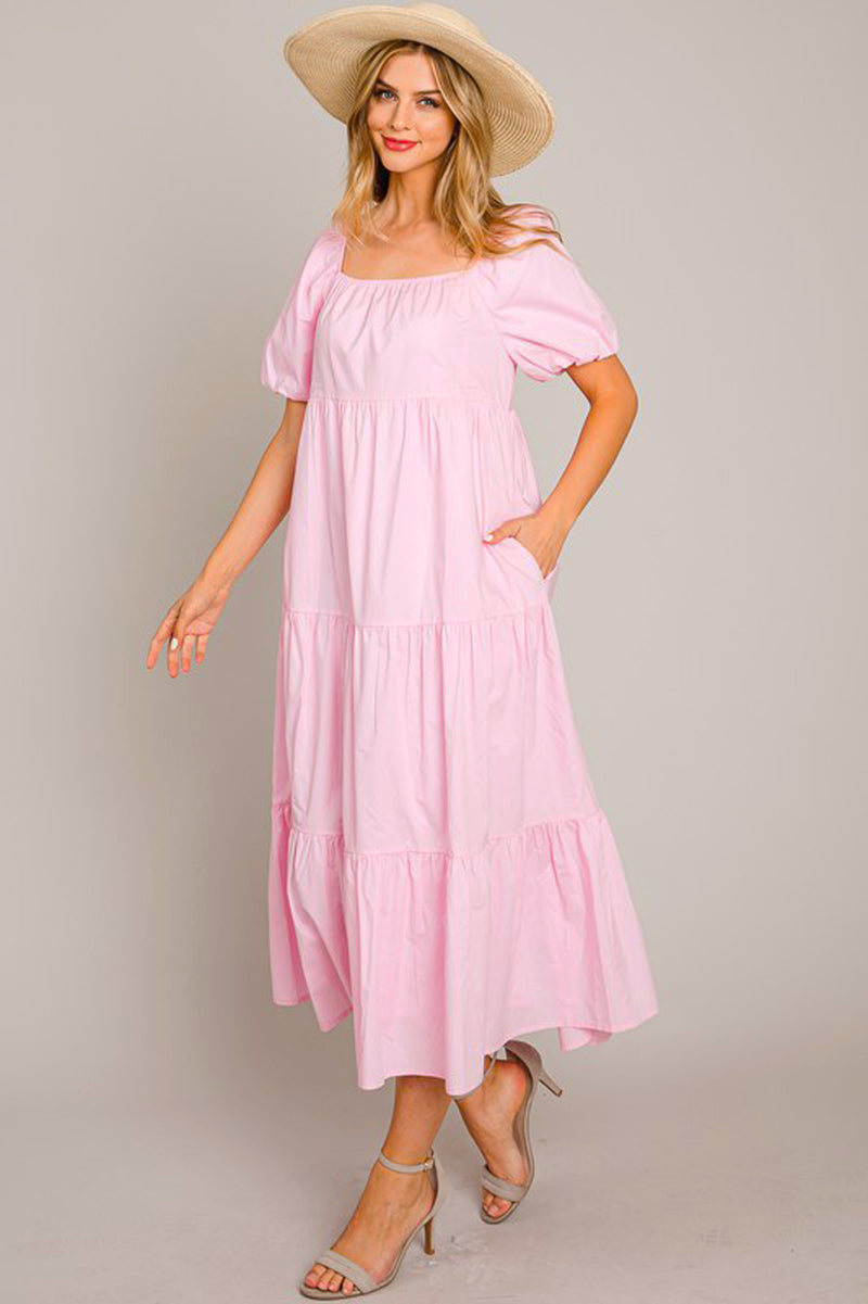 Pink Puff Sleeve Maxi Dress