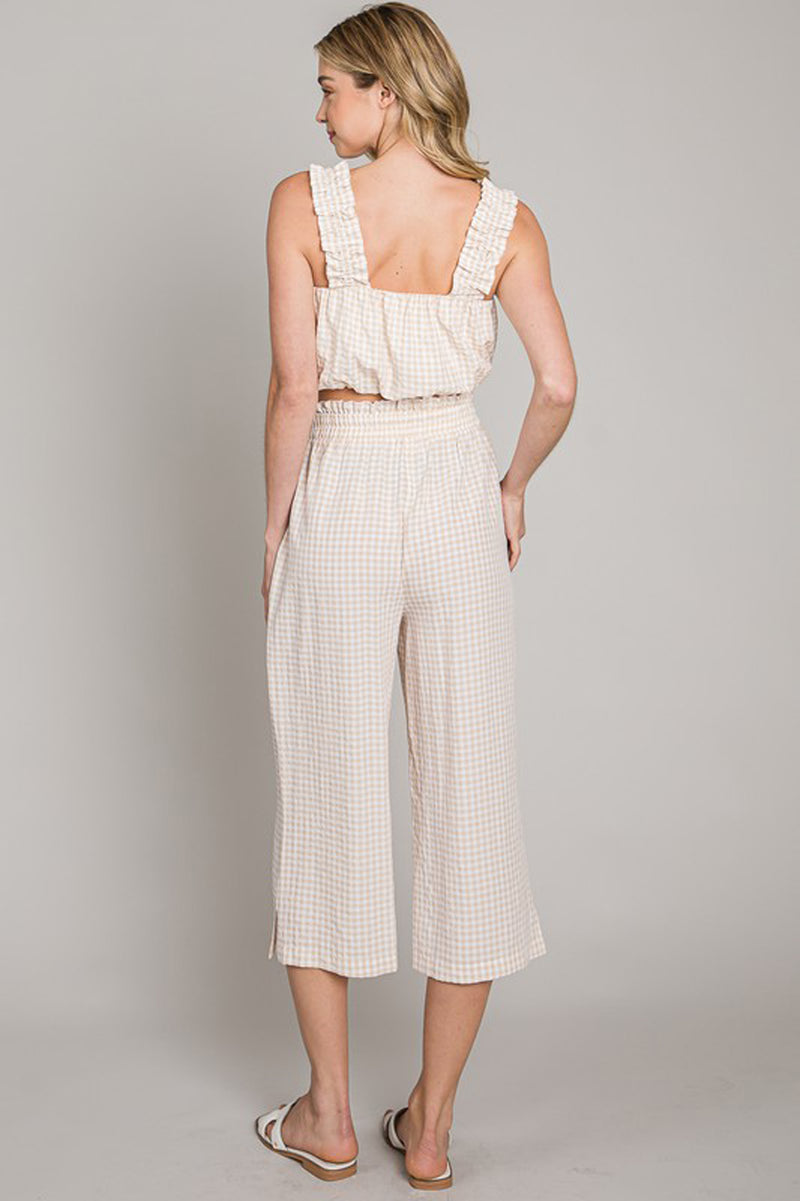 Gingham Cropped Wide Leg Pants
