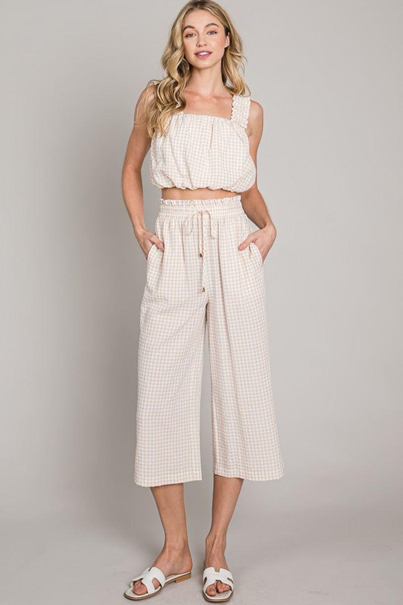 Gingham Cropped Wide Leg Pants