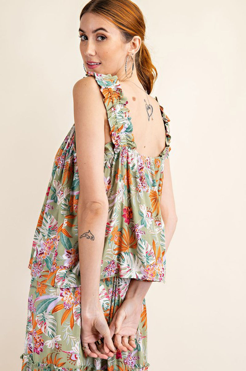 Tropical Ruffle Sleeve Cami
