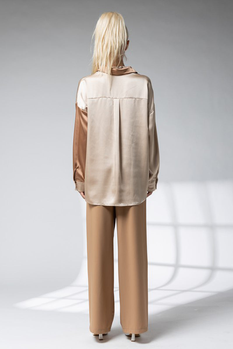 Satin Color Block Button Up