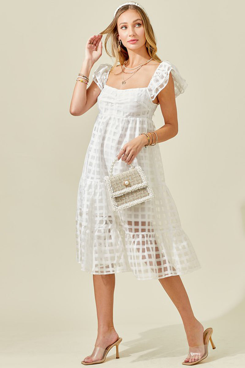 Check Organza Flutter Sleeve Dress