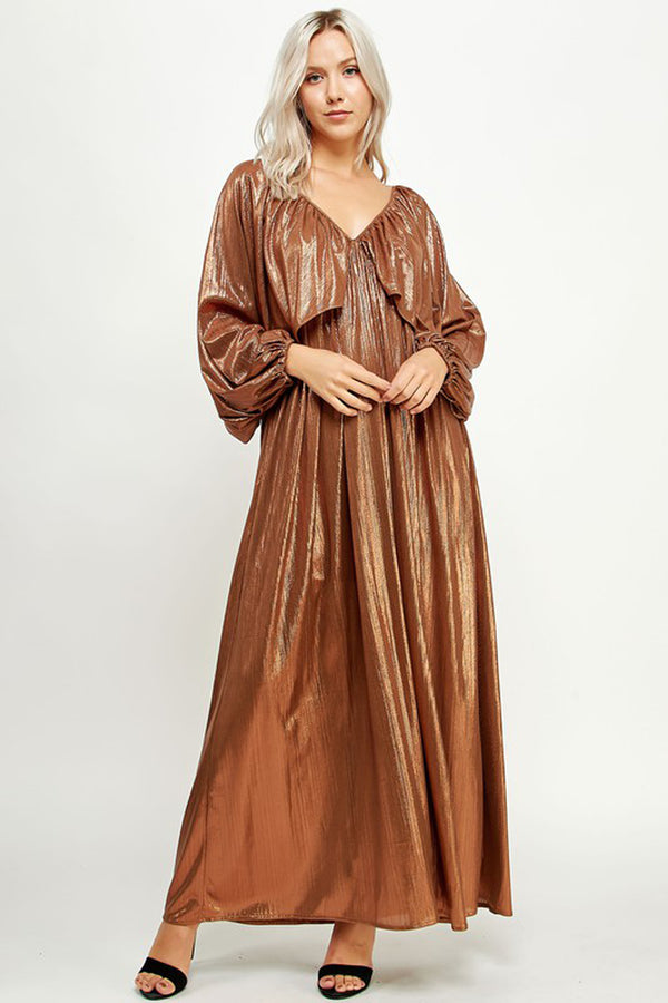 Metallic Long Sleeve Maxi Dress