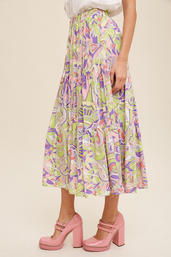 Printed Tiered Maxi Skirt