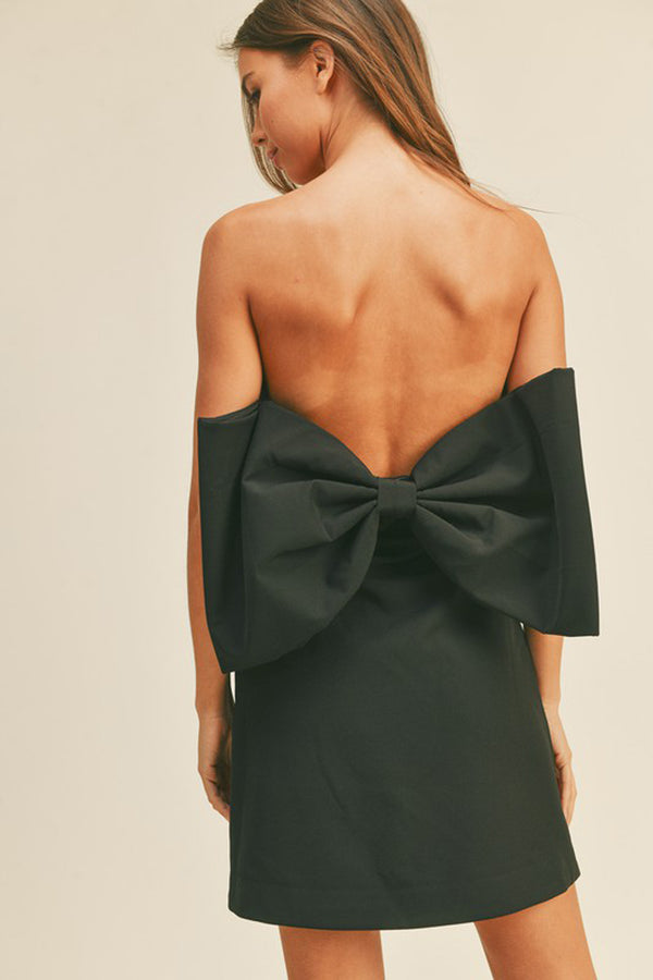 Black Oversized Bow Mini Dress