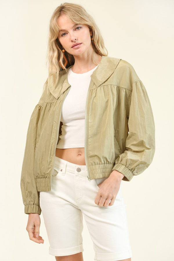 Sage Collared Windbreaker Jacket